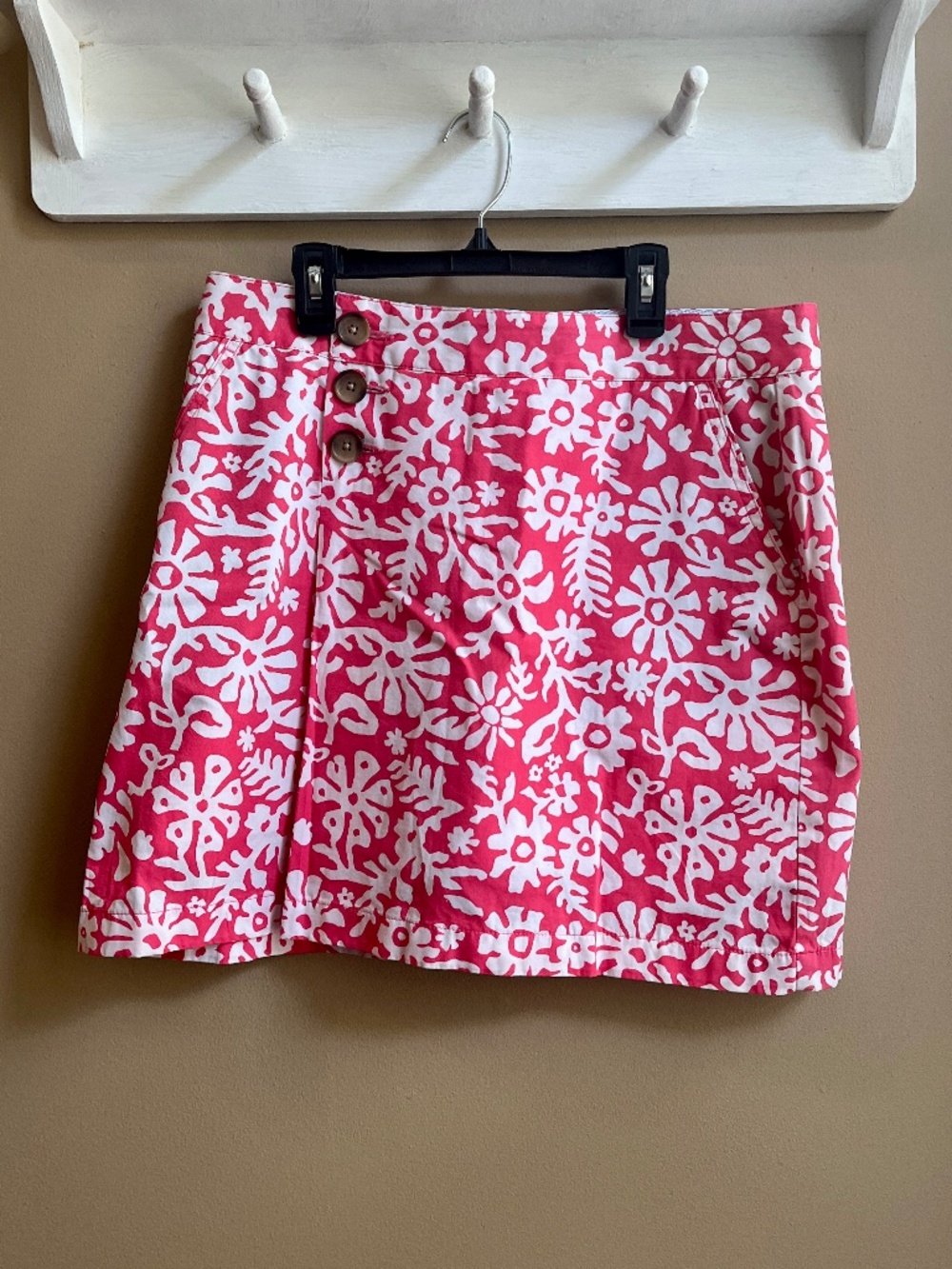 Lands' End Pink Floral Skort Wrap Button Front Cotton Size 10